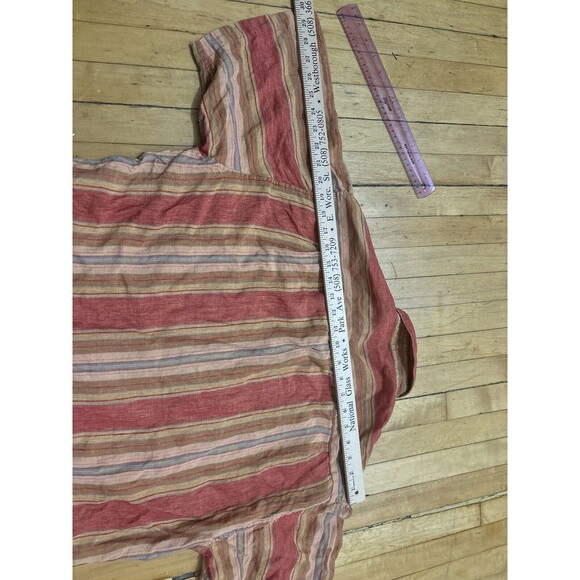 Bugatchi Uomo Striped Linen Shirt Orange Yellow Button Up Beach Party Mens L - Picture 7 of 8